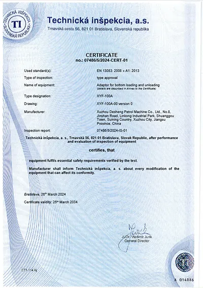 Certificação ADR (Adaptador para Carregamento e Descarga pela Parte Inferior)
